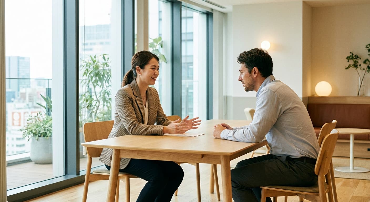 Beraterin im Gespräch mit Kunden in modernem Büro