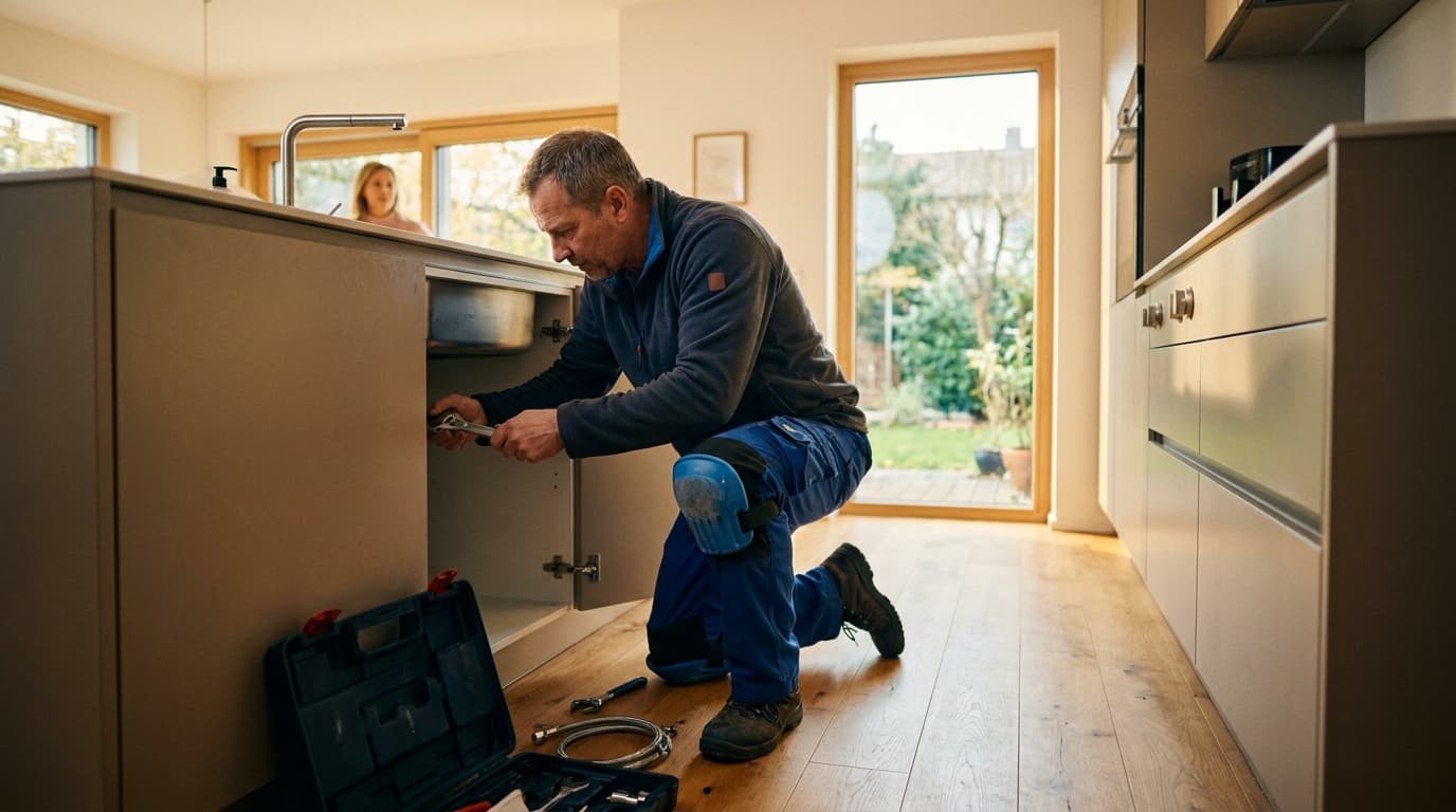 Handwerker bei der Arbeit beim Kunden vor Ort