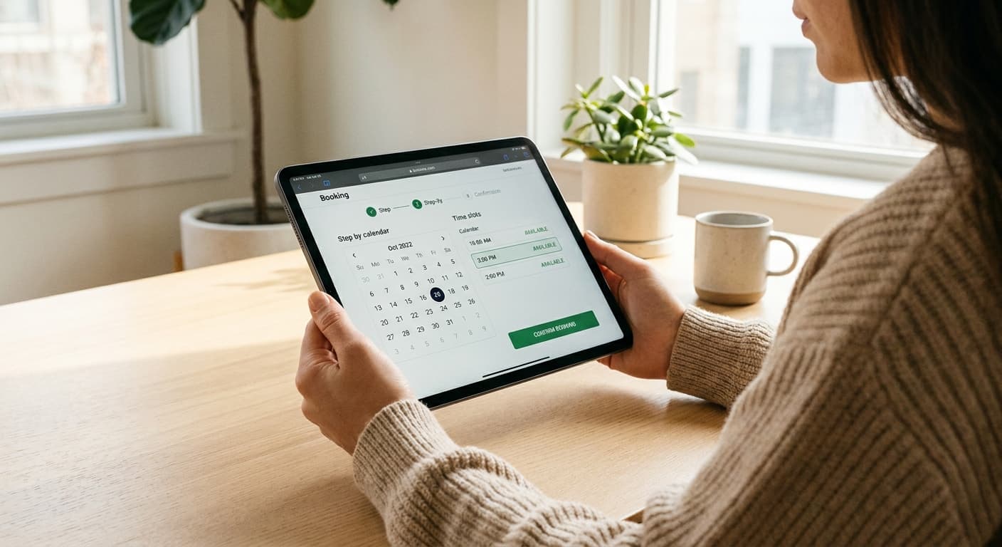 Person nutzt Tablet zur Terminbuchung