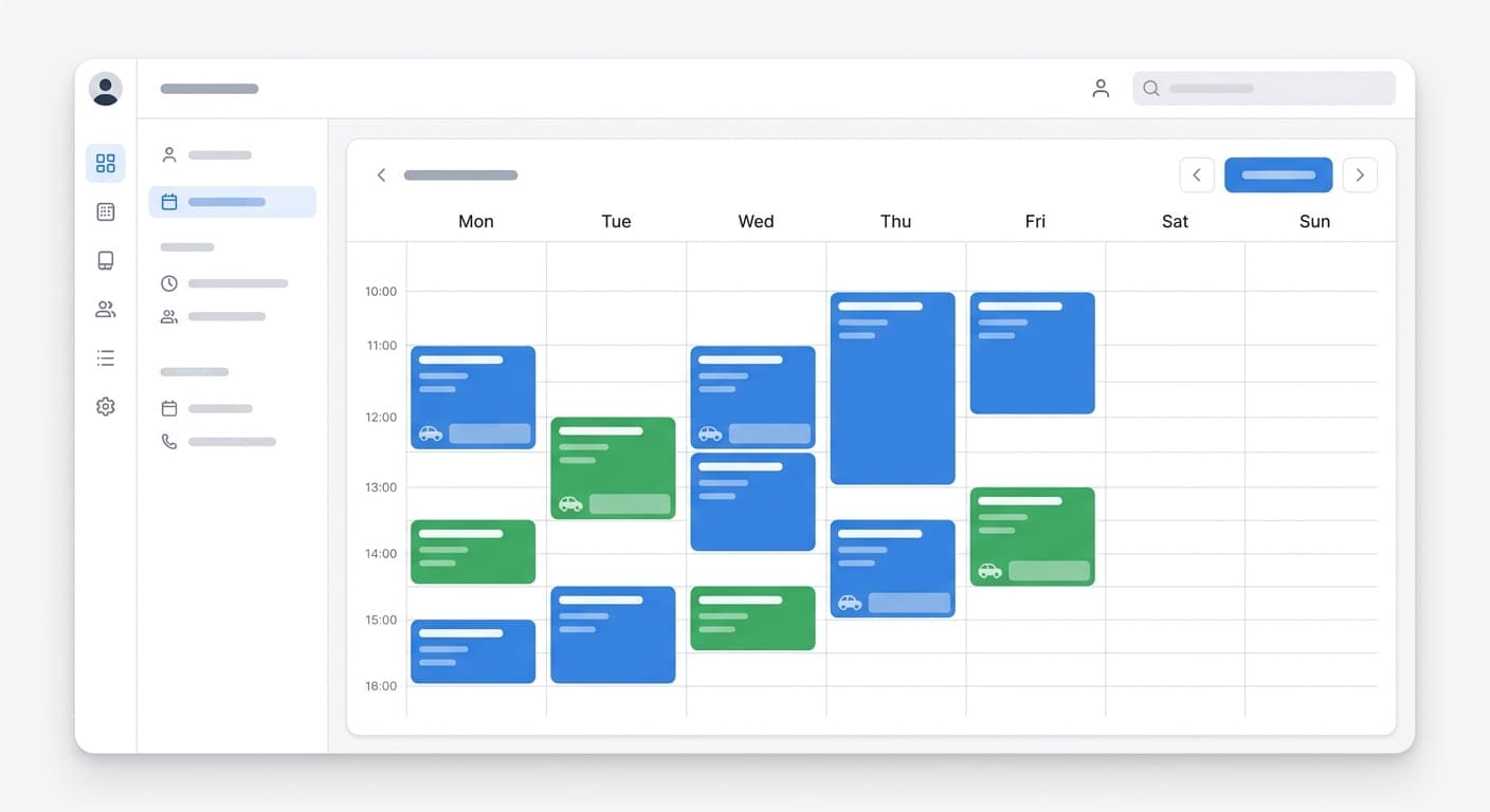 BookMyStop Kalender-Dashboard mit Terminen und Fahrzeitblöcken