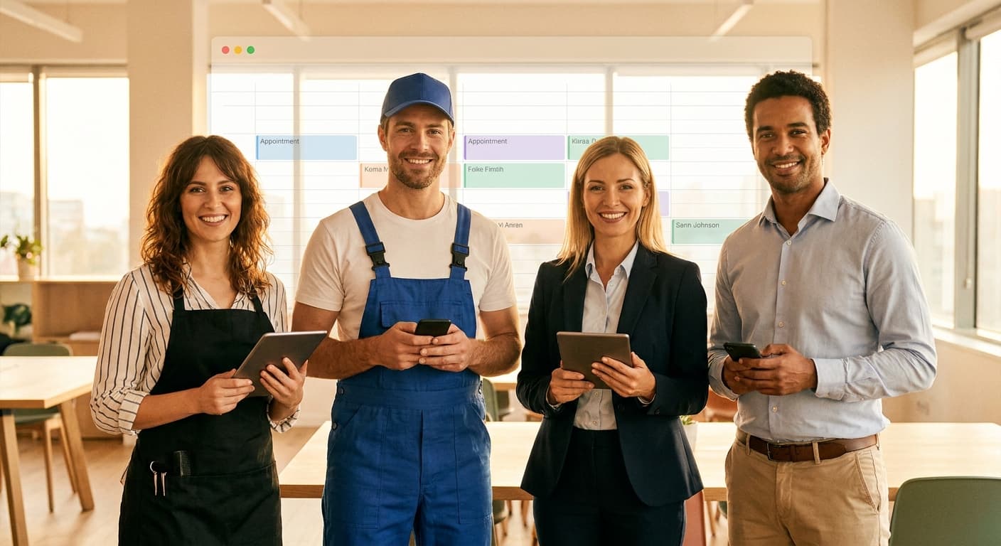 Team aus Dienstleistern mit synchronisiertem Kalender