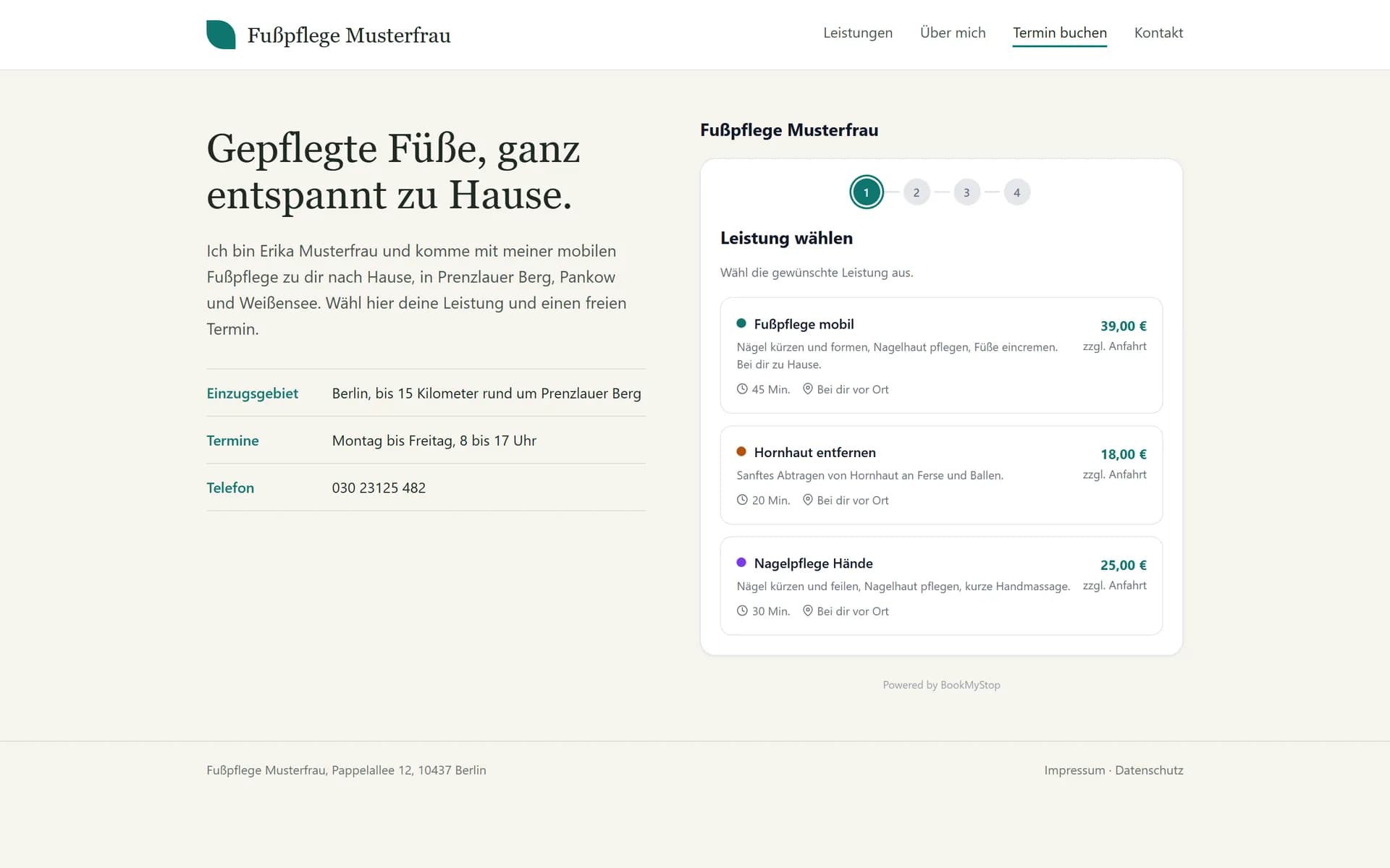 Widget von BookMyStop auf der Website einer mobilen Fußpflege